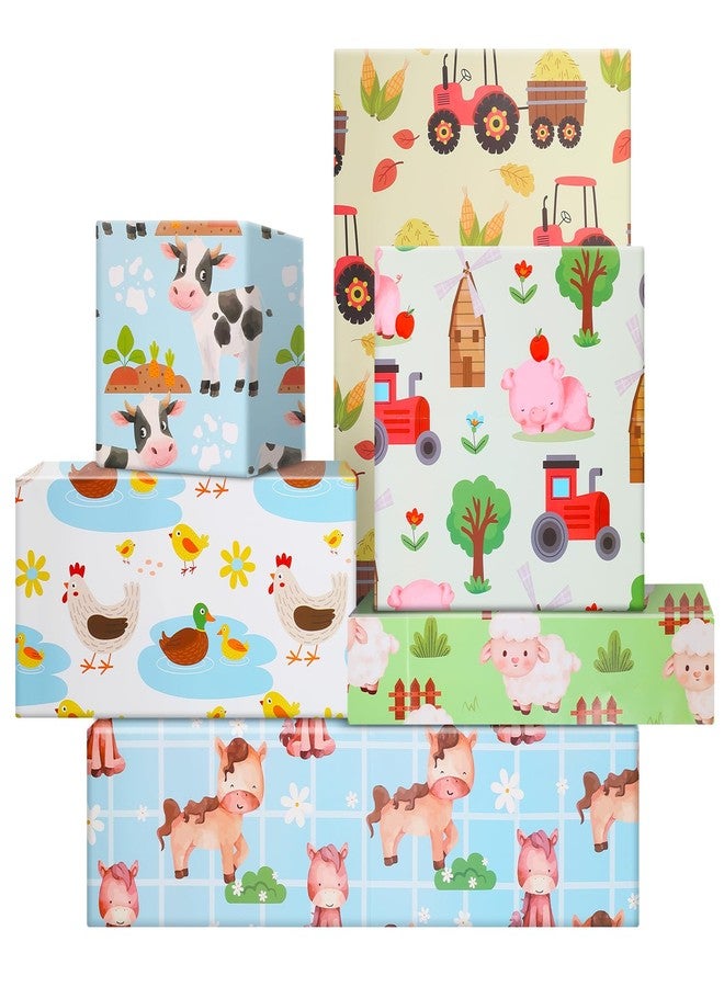 AirCool Farm Wrapping Paper Kids Boys Girls, Farm Animal Cow Pig Horse Duck Pets Tractor Wrapping Paper, 20 x 28 inches per Sheet, Folded Flat 12 Sheets Gift Paper for Baby Shower Birthday Party Supplies - Image 1